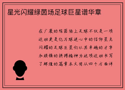 星光闪耀绿茵场足球巨星谱华章